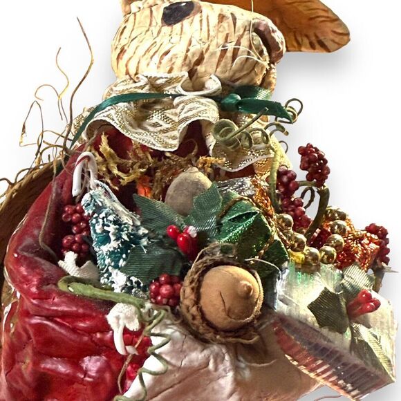 VTG Christmas Paper Mache Bunny Rabbit 1991 Handmade Bollinger Cinnamonroll - Picture 10 of 14